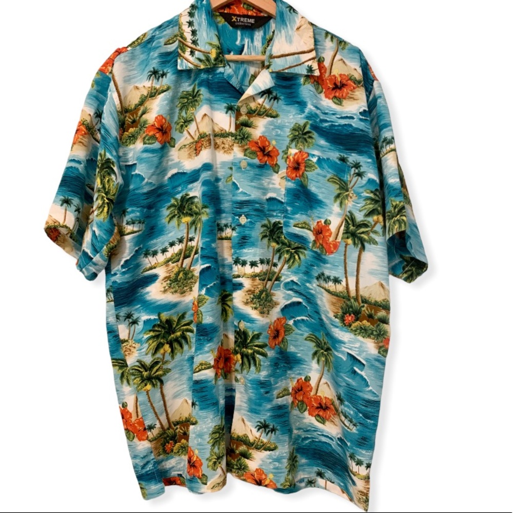 XTreme Collection Hawaiian Men’s Button Down Shirt No Size Tag /Measurements